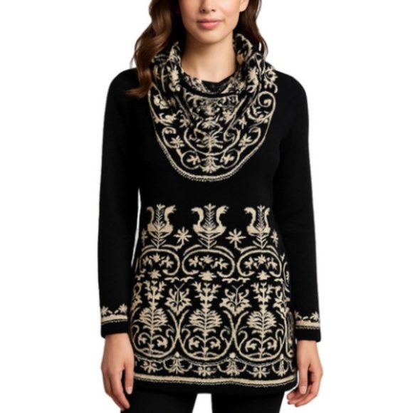 Minkas Wool and Cashmere Blend Black Soft Removable cowl neck sweater SZ large - Picture 1 of 13